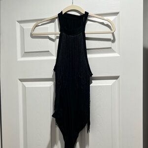 Elegant Black Fringe Halter Top